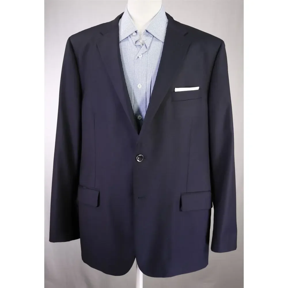 Hickey Freeman Traveler Navy Blue Metal Buttons Wool 2-Btn Blazer Jacket 46R